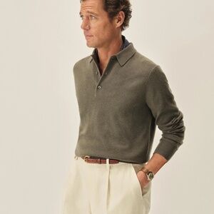 BUCK MASON California Cashmere Polo in Juniper Olive Green - Size small